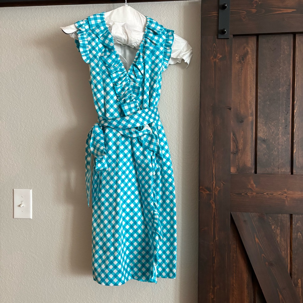 Finalkate Spade Teal Blue And White Gingham Plaid Dress Wrap Ruffle Dress 10